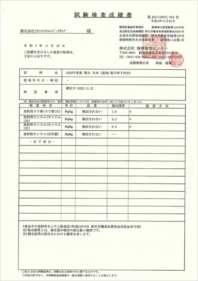 試験検査成績書